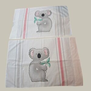 Cannon Koala Pillowcase Set (2) Standard White Pink Grey Excellent Vintage USA